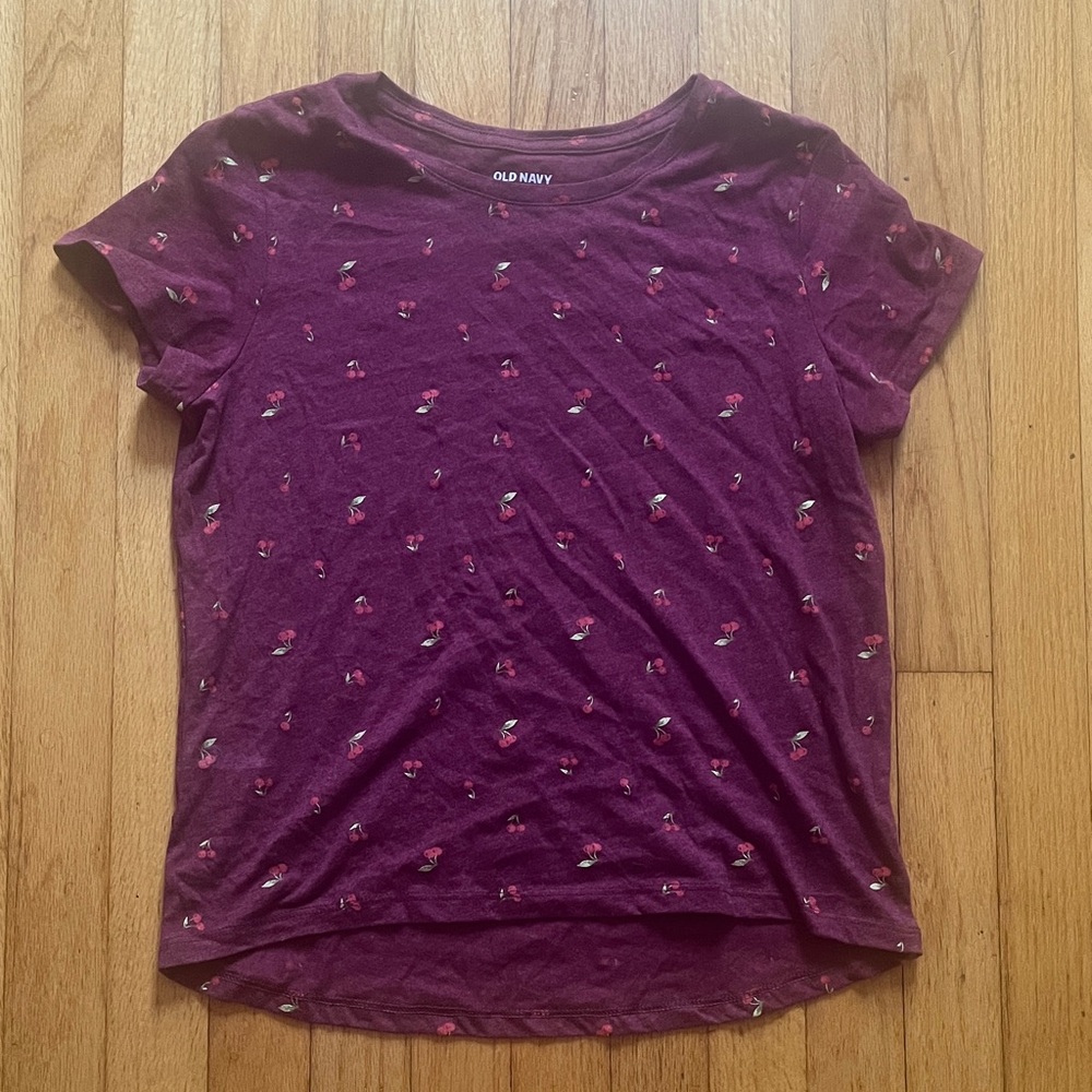 NWOT Old Navy Girls Softest Tee XL (14-16)- burgundy with cherry print